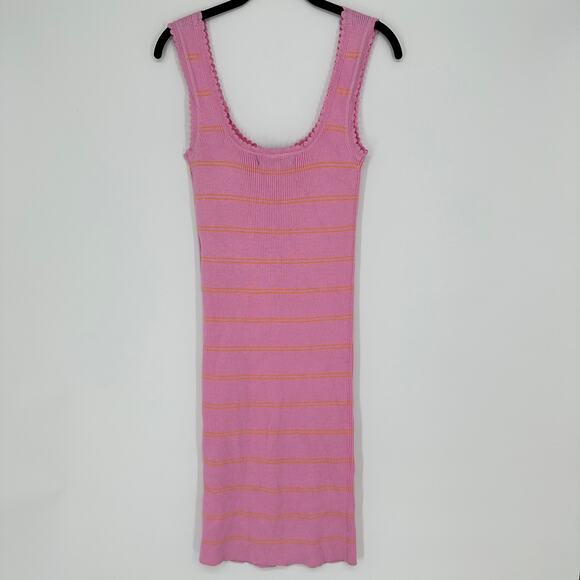 Vero Moda Scallop Trim Knit Tank Dress Figure Hugging Pink Orange Medium - Picture 3 of 7